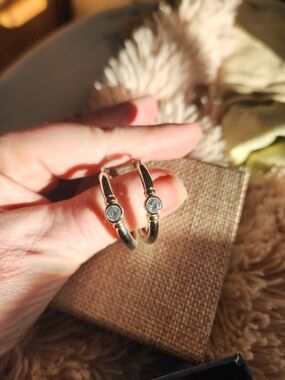 Sterling Silver Two Tone Hoop Earrings with Clear Stones - Women's Jewelry